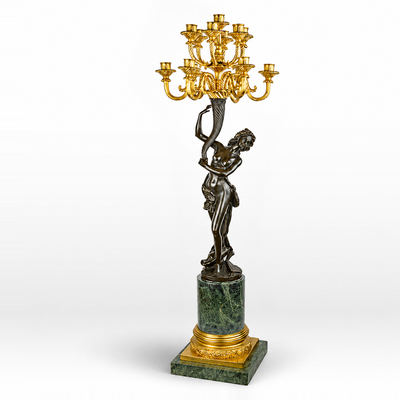 Thirteen-light Bronze Figural Candelabrum on Marble Base