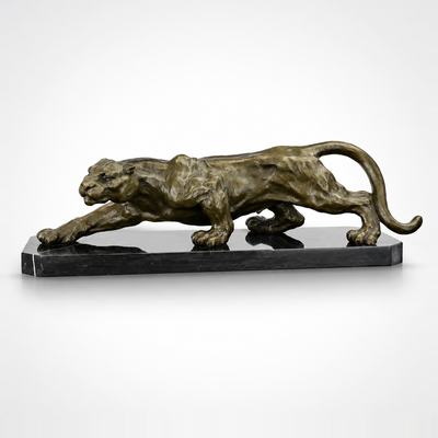 Bronze Sculpture of a Crouching Panther – Handcrafted Wild Animal Ar