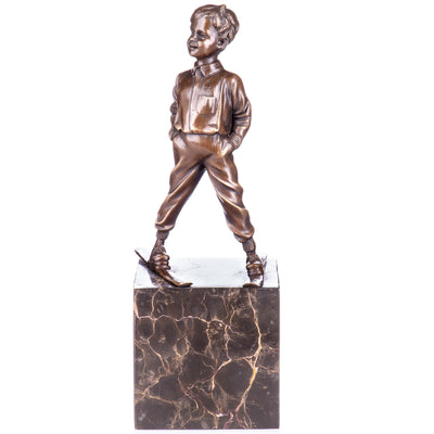 Boy on Skis Sculpture | Handcrafted Bronze Decor