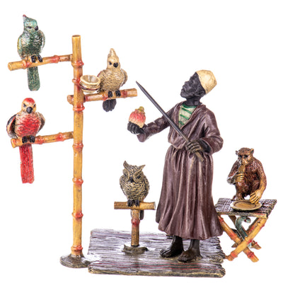 Colored bronze figure of Viennese style Arabs with parrots