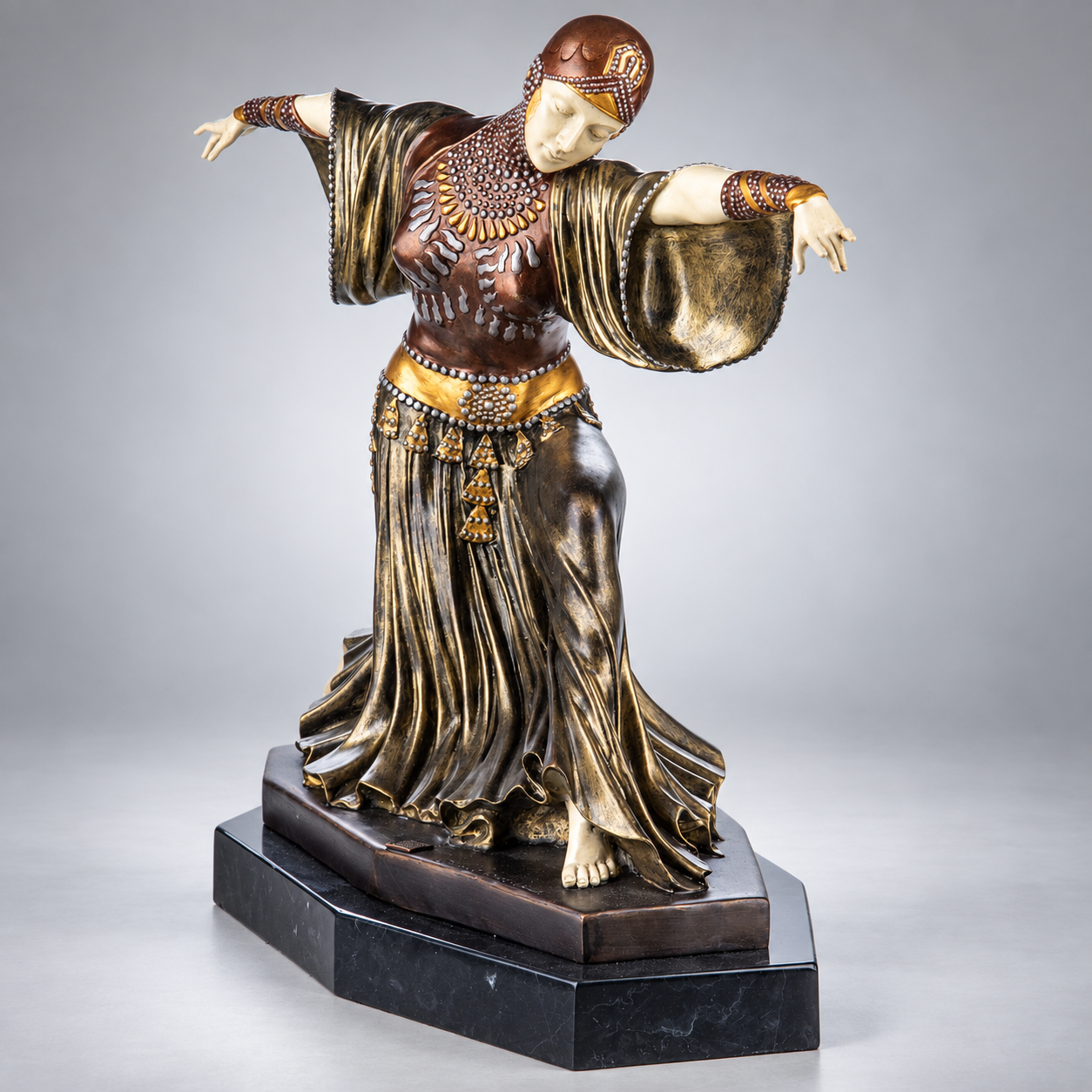 Thaïs Dancer Art Deco Bronze Sculpture after Chiparus, Painted – view 3