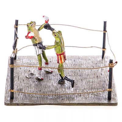 Colored bronze figure of Viennese style boxing frogs | Handcrafted