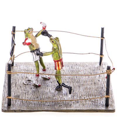 Colored bronze figure of Viennese style boxing frogs | Handcrafted