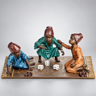Children Playing Dice Vienna Bronze Figurine – Cold Painted