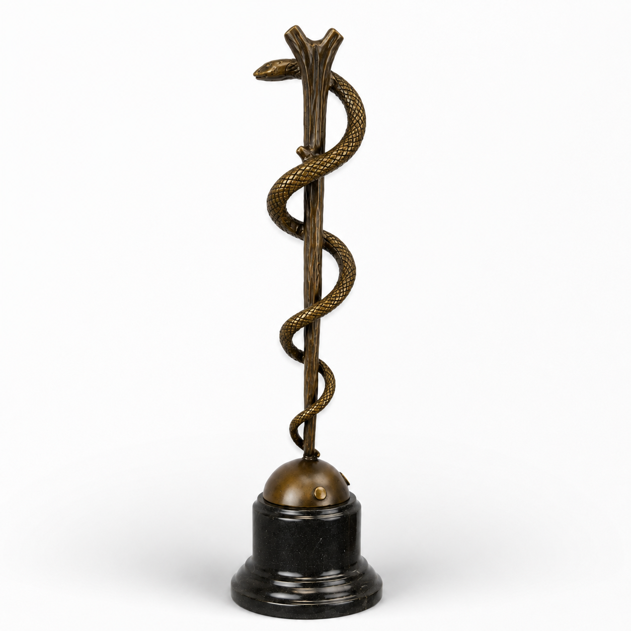 Caduceus Snake Staff | Handcrafted Bronze Decor | Unique Home Accent