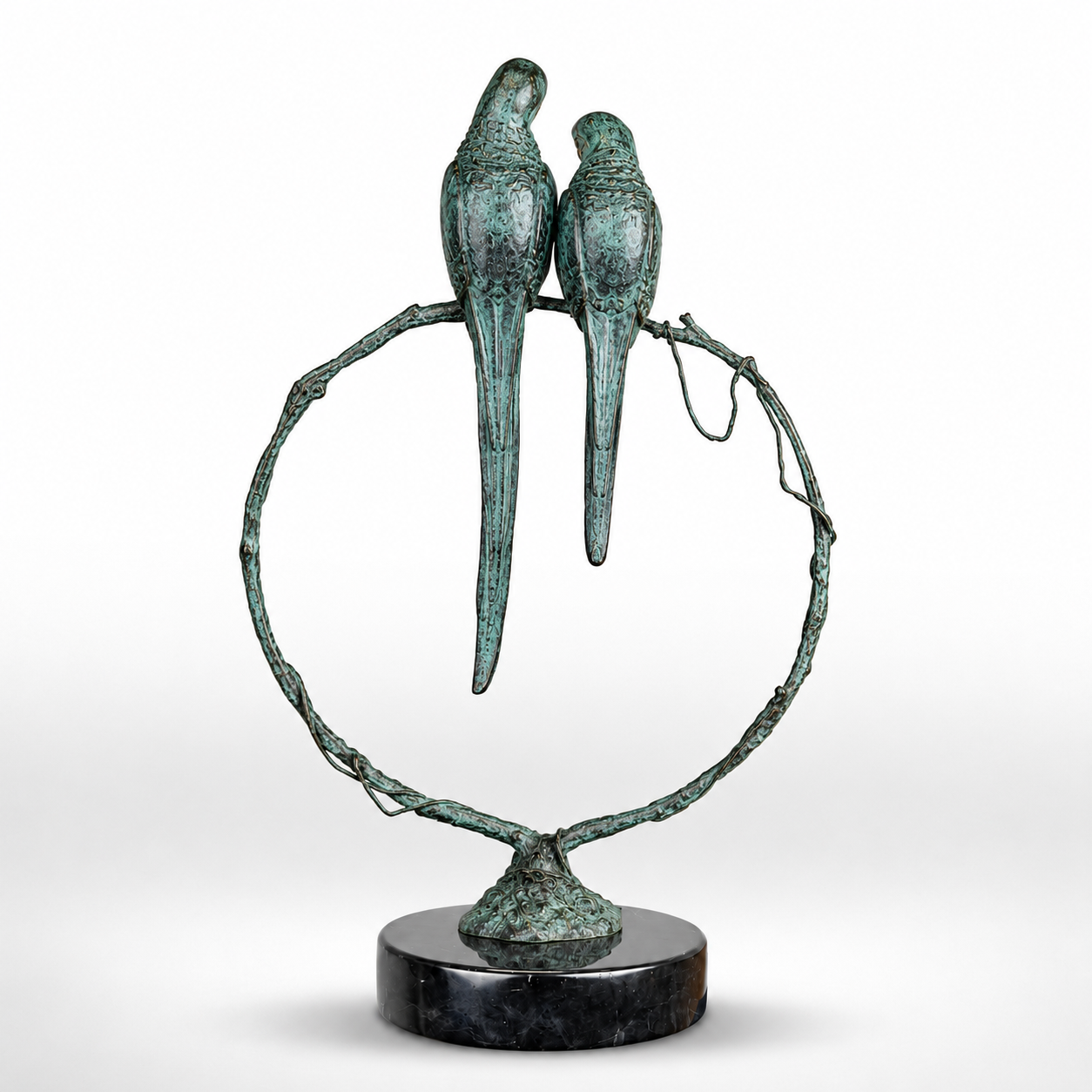 Tropical Serenade: Bronze Parrots on a Branch | Animal Sculptures