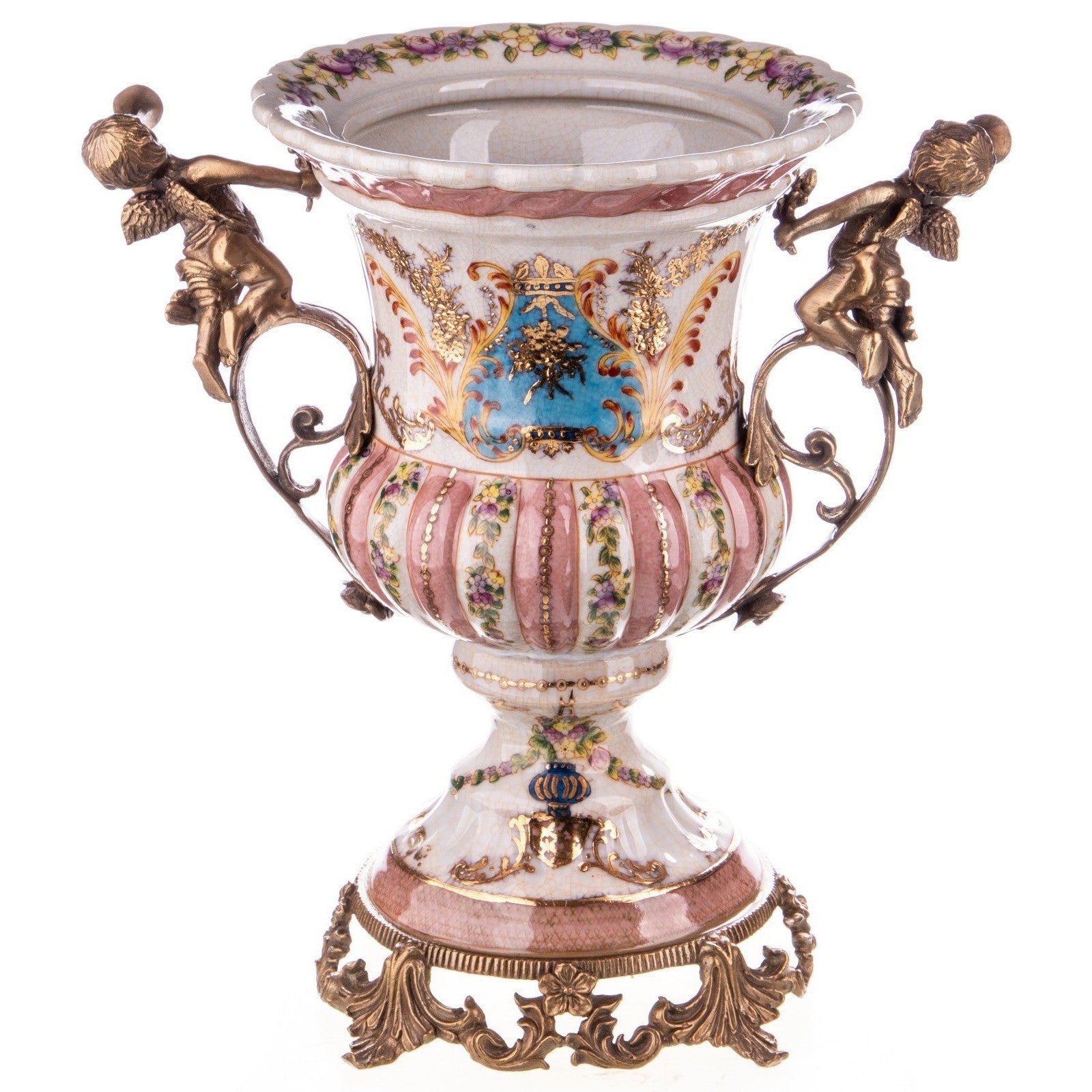 Cherub Handle Porcelain Urn | Handcrafted Porcelain Decor