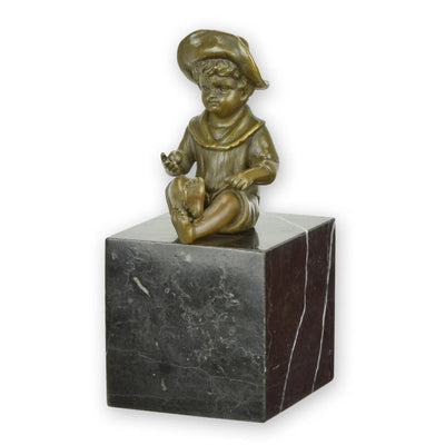 Seated Child Statue | Handcrafted Bronze Decor | Unique Home Accent