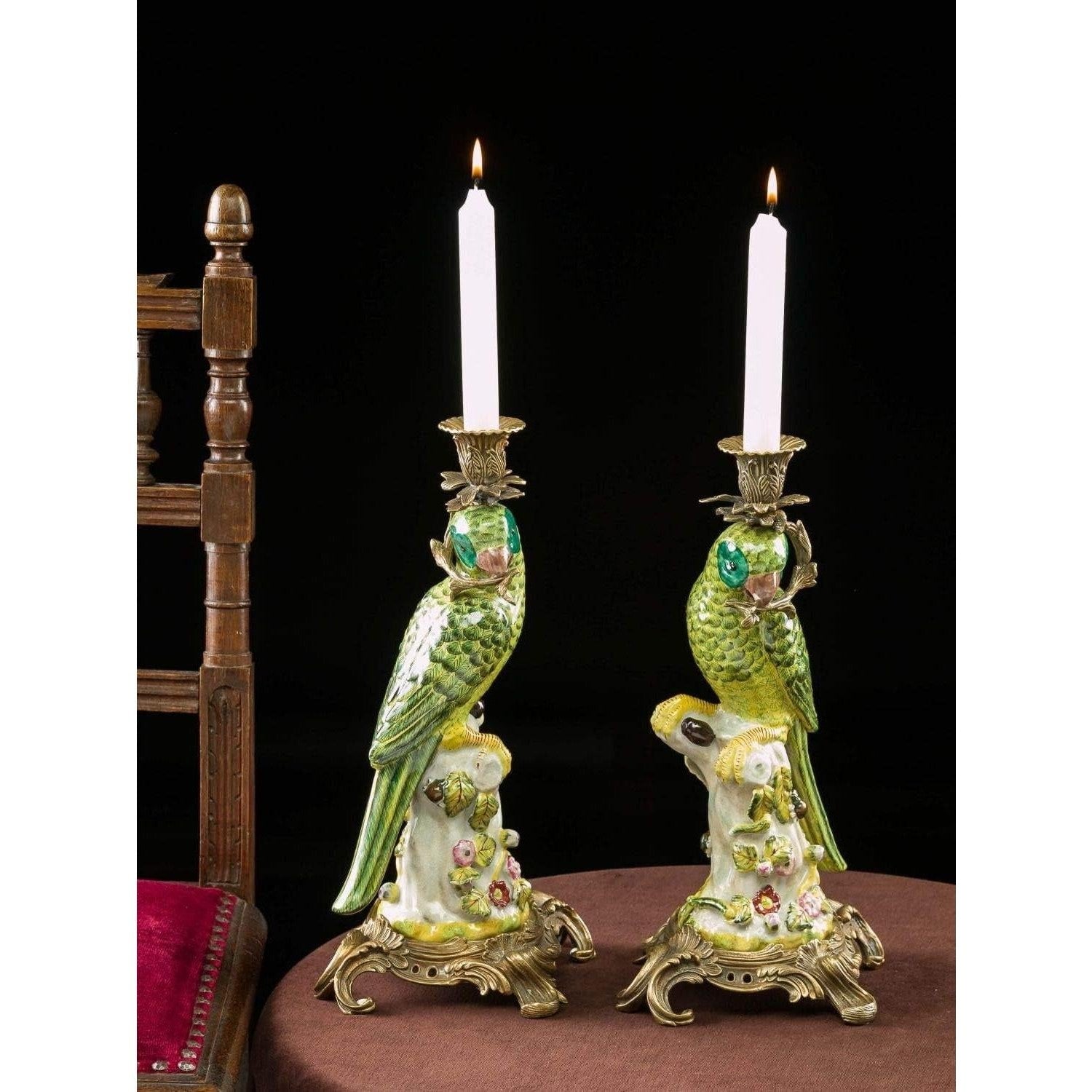 Parrot Candle Holder Statue | Handcrafted Porcelain Decor