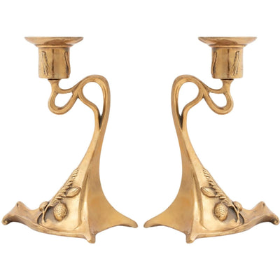 Art Nouveau Candle Holder Pair | Handcrafted Bronze Decor