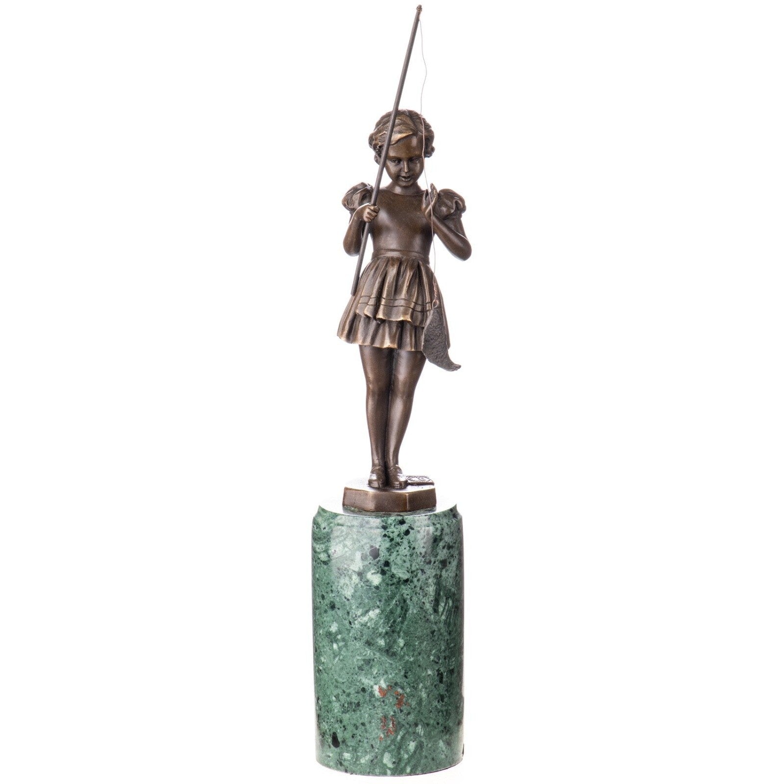 Girl Fishing Figurine | Handcrafted Bronze Decor