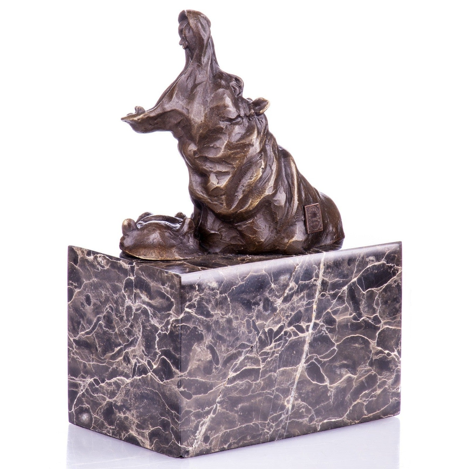 Bronze Hippopotamus Sculpture on Marble Base | Figurines & Statues