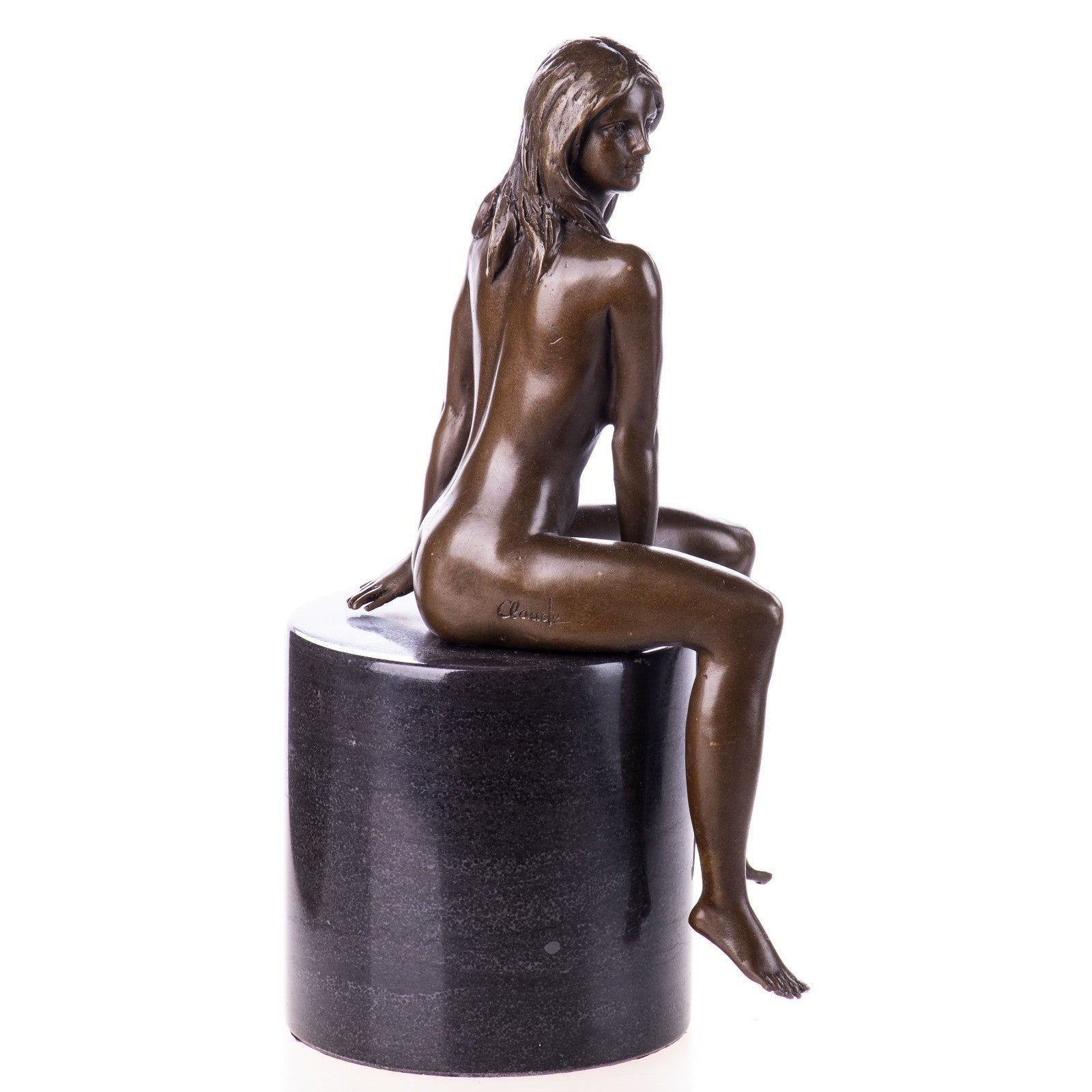 Bronze Nude Female Sculpture on Marble Cylinder, Nude & Figurative Art