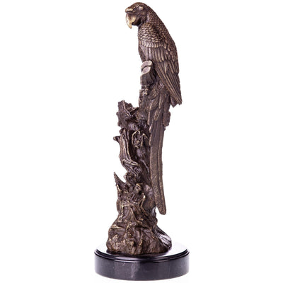 Bronze Parrot Sculpture on Textured Tree Trunk | Animal Sculptures