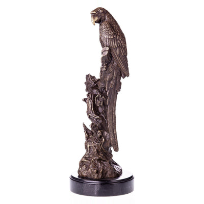 Bronze Parrot Sculpture on Textured Tree Trunk | Animal Sculptures