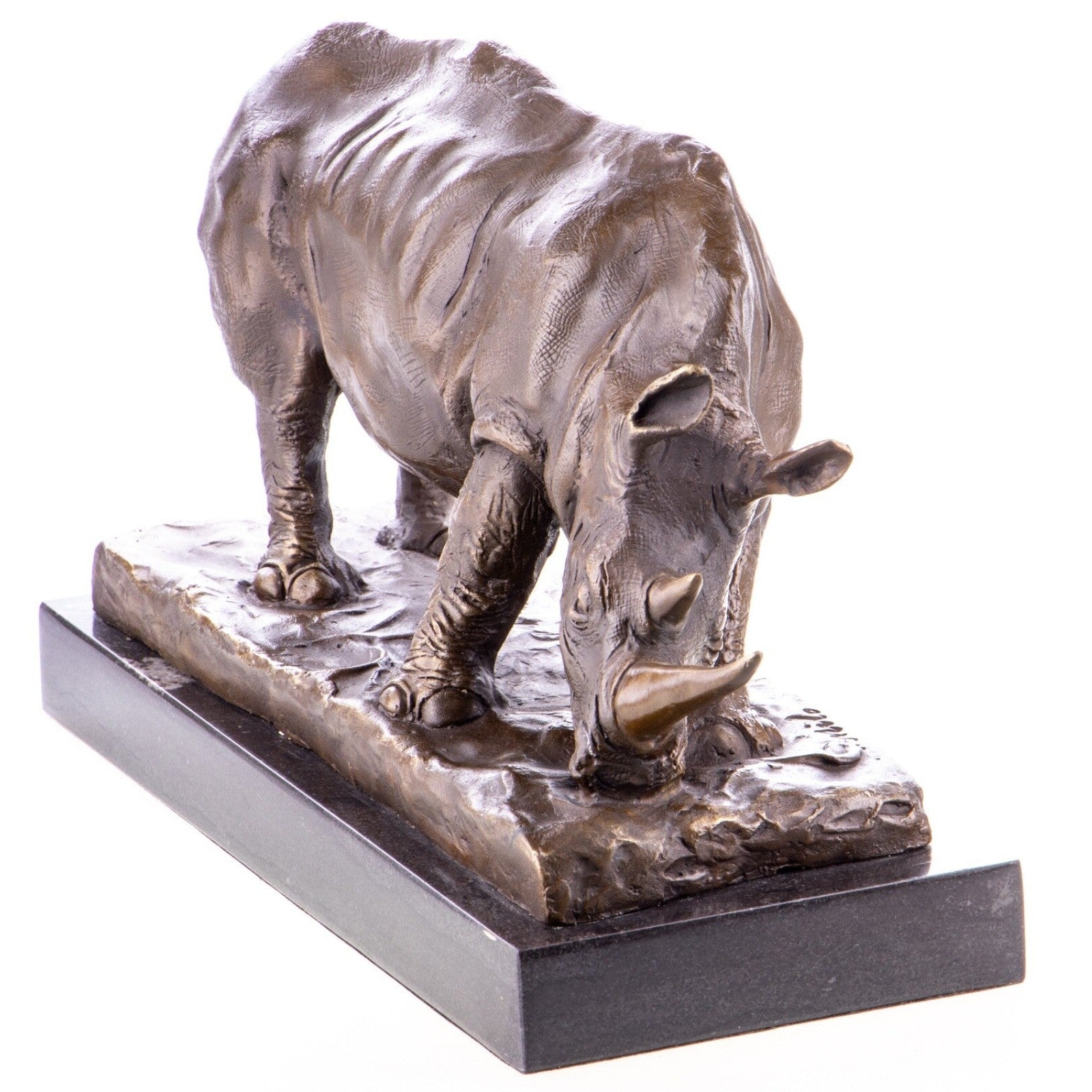 Bronze Rhinoceros Sculpture – Realistic Nashorn Statue on Marble Base