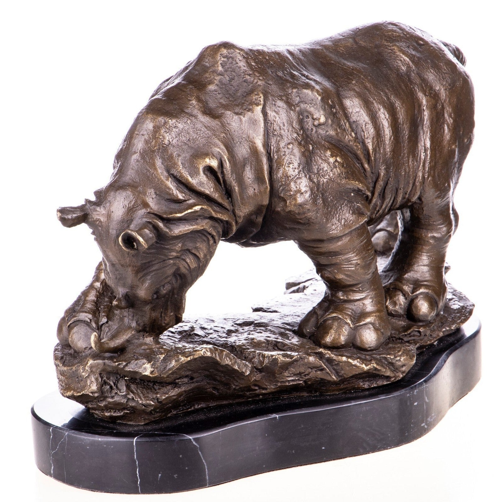 Bronze Rhinoceros Sculpture on Marble Base | Animal Sculptures
