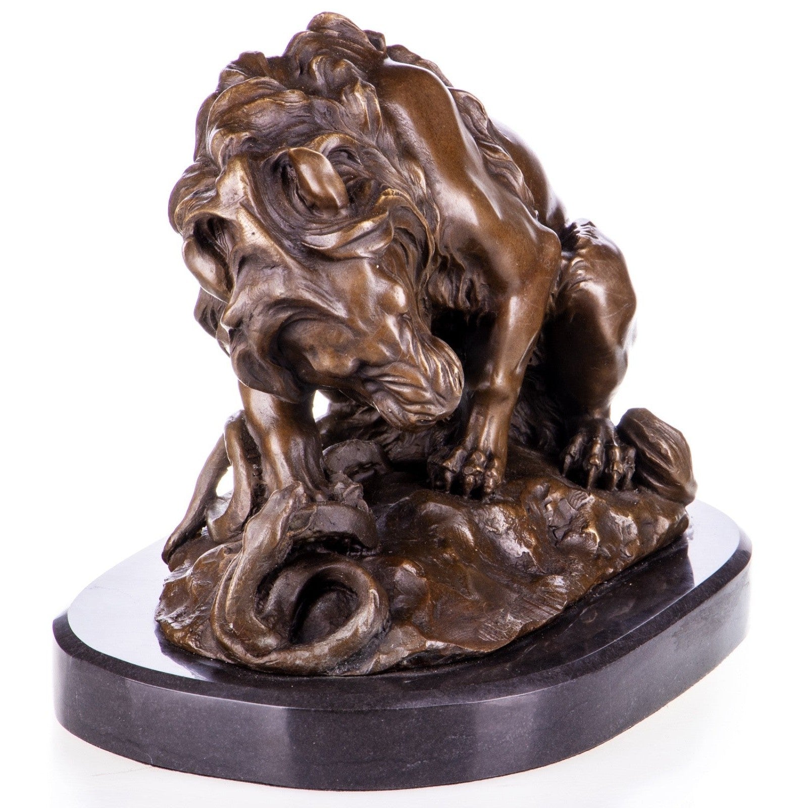 Bronze Sculpture – Lion Fighting Snake after Barye – 8 kg – 11 in Tall