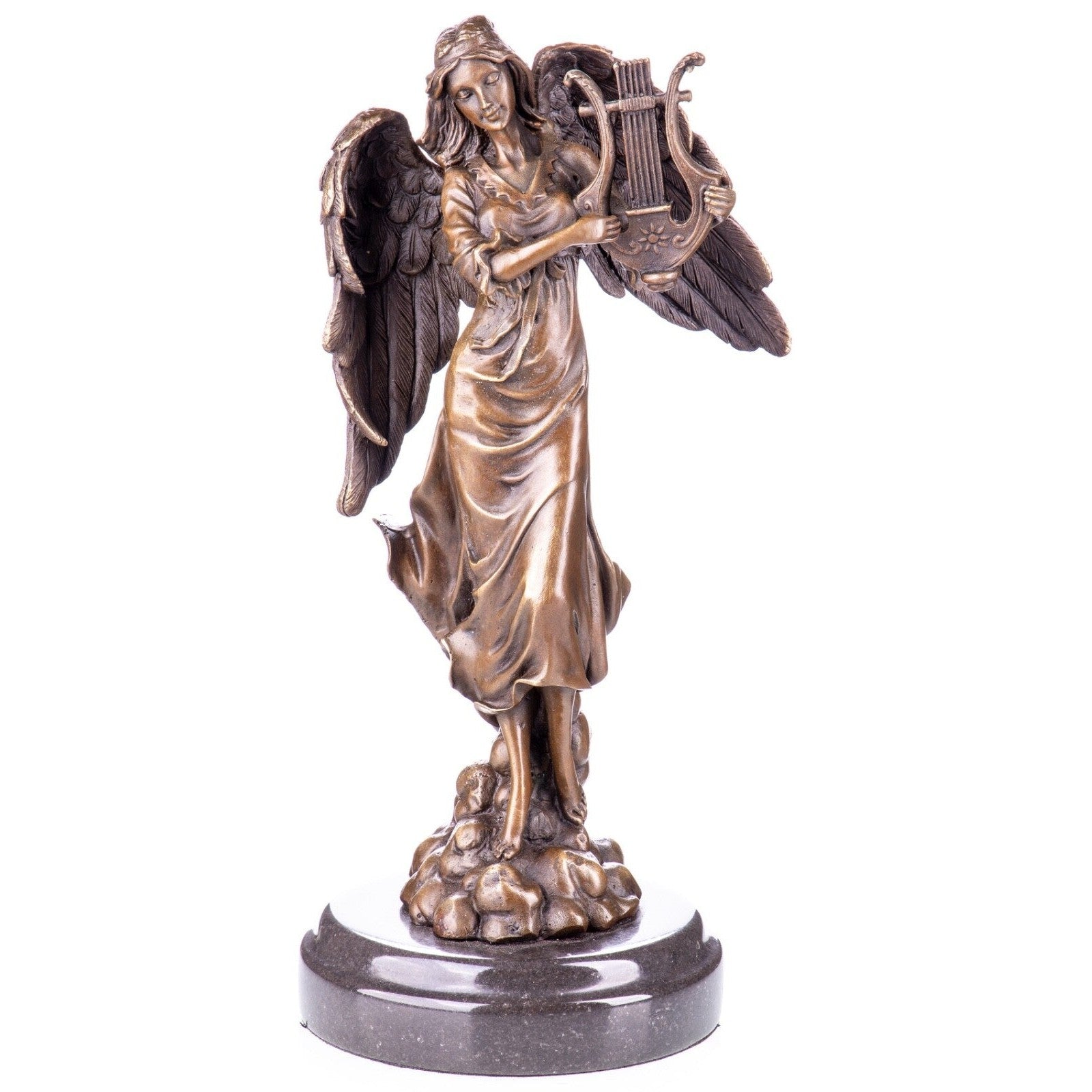 Bronze Sculpture of Angel with Lyre | Mythology & Deity Sculptures