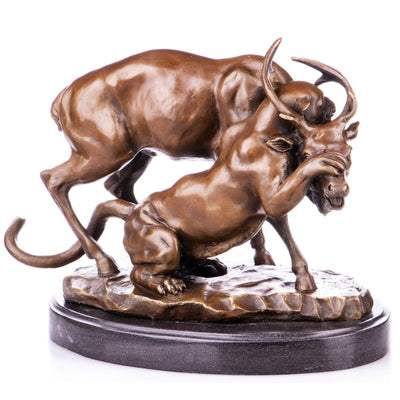 Bronze Sculpture of a Puma Attacking an Elk | Animal Sculptures