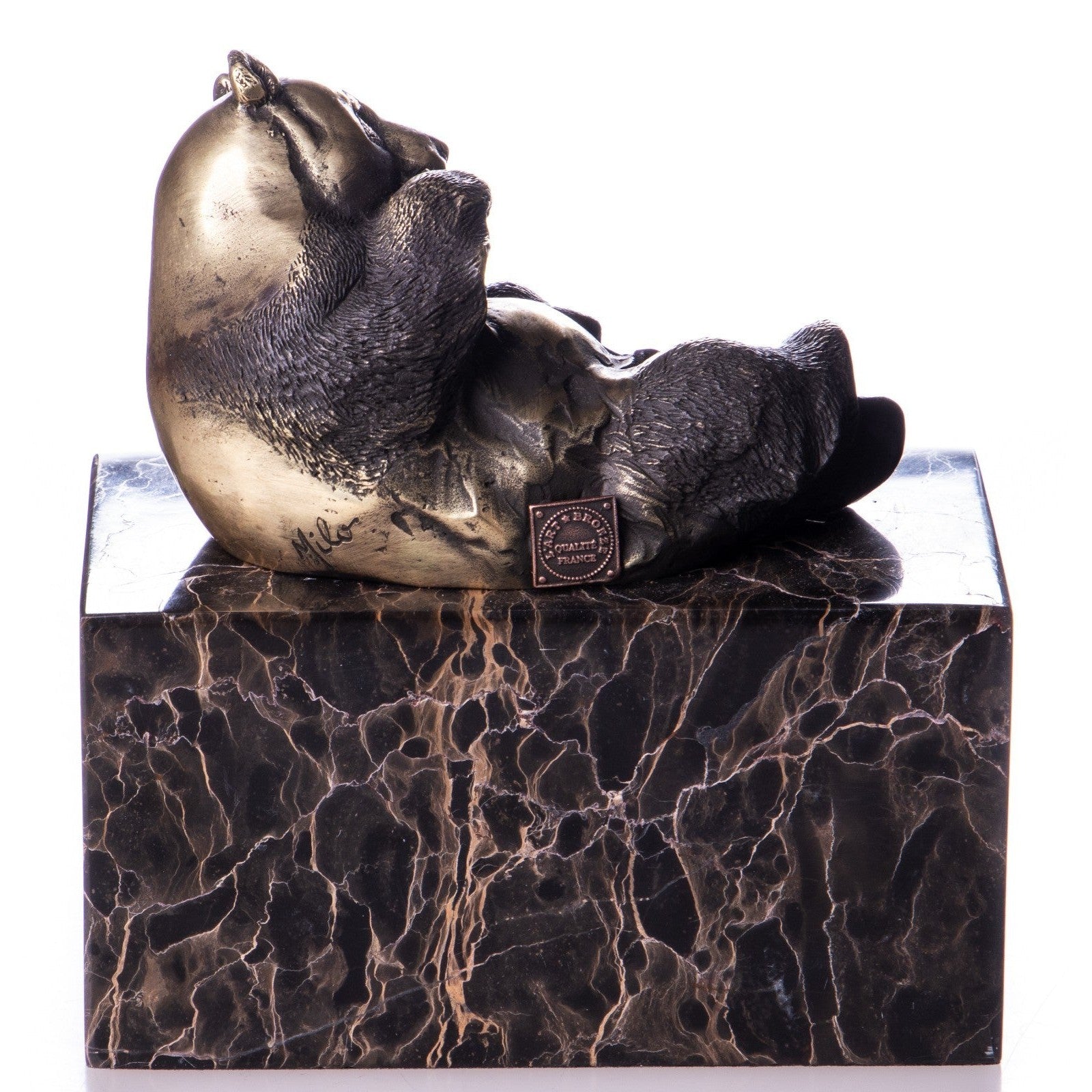 Bronze Sculpture of a Relaxed Panda Eating Bamboo, Figurines & Statues