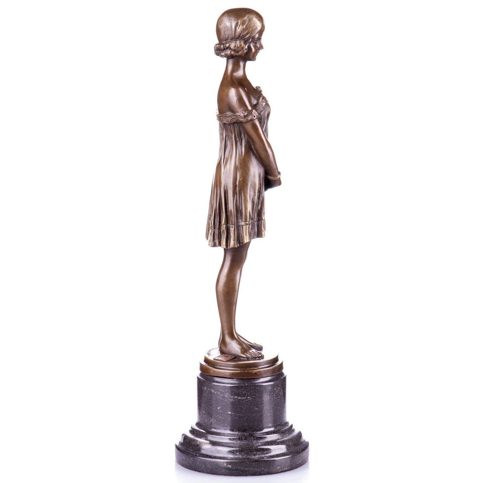 Bronze Sculpture of a Young Girl in Dress | Figurines & Statues