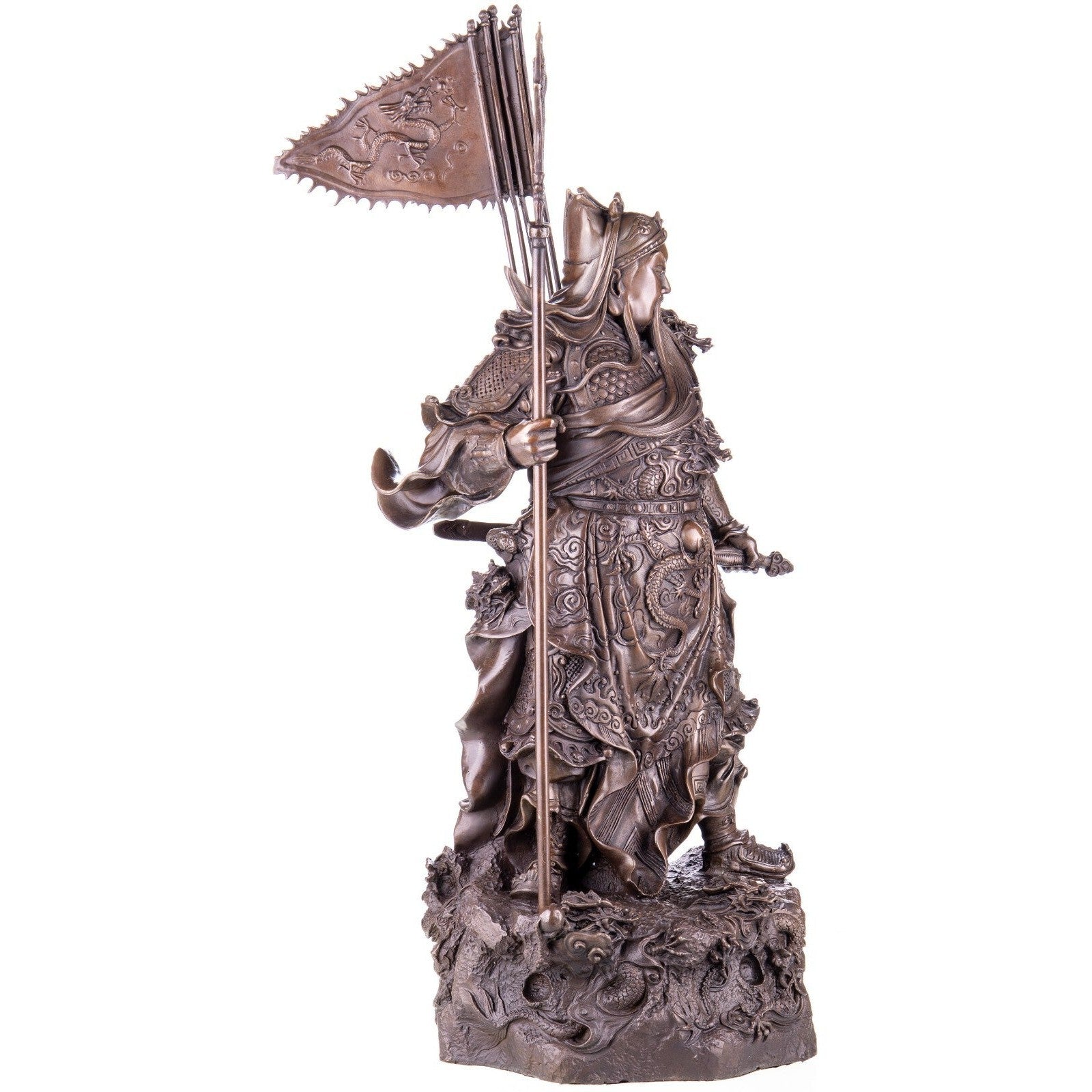 Bronze Statue of Guan Yu with Dragon Motifs, Mythology & Deity Sculptu