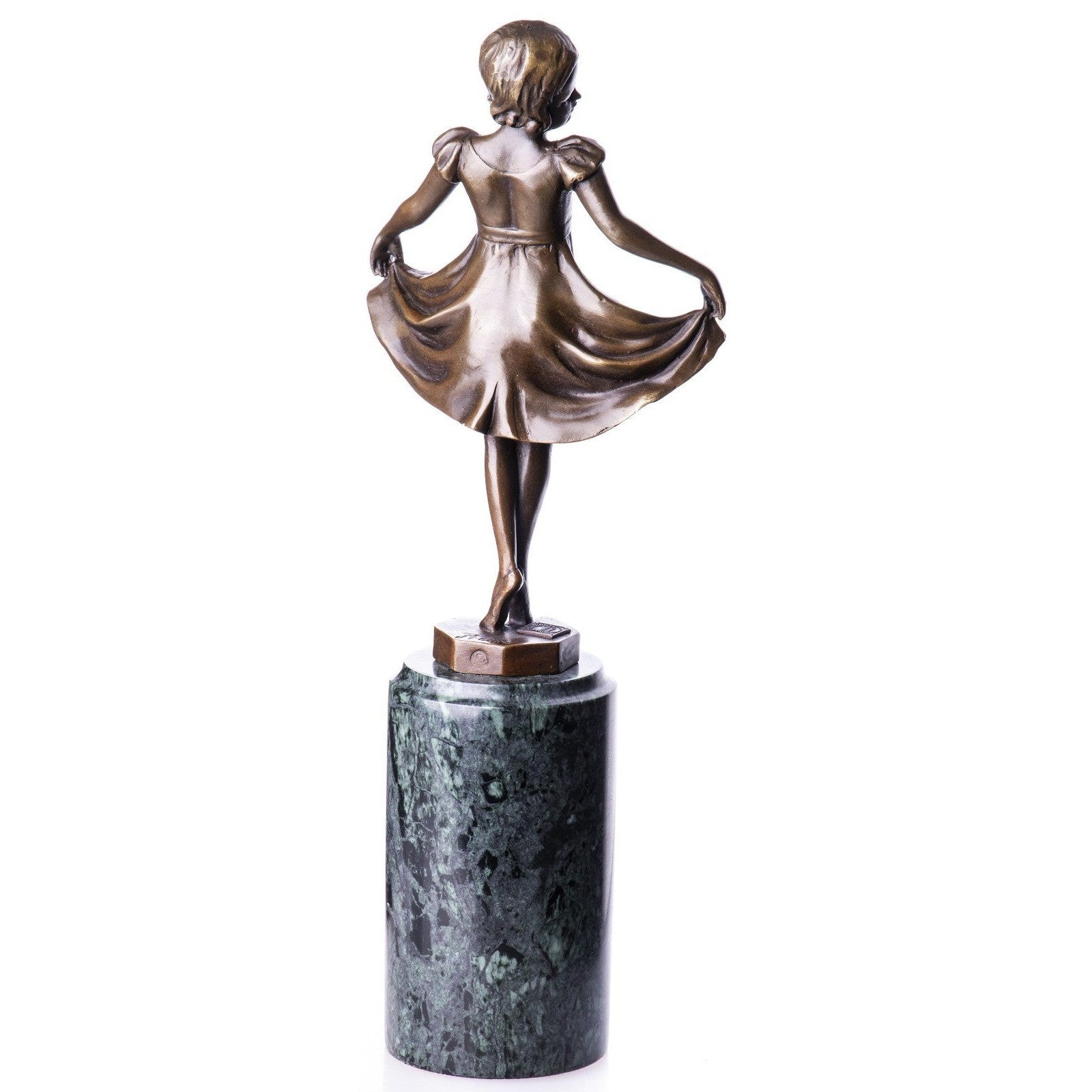 Bronze Statue of a Dancing Girl on Green Marble Base, Dancer & Perform