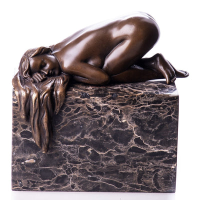 Bronze Statue of a Sleeping Nude Woman on Marble Base, Nude & Figurati