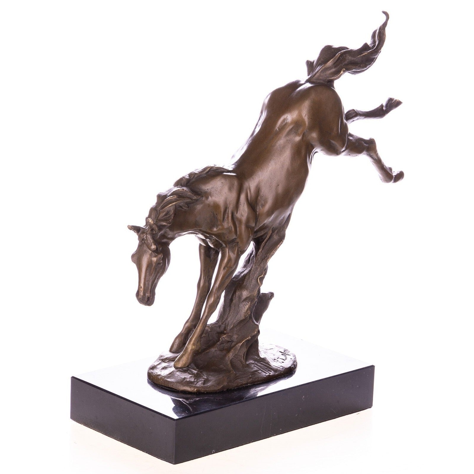 Bucking Horse in Motion on Marble Base | Animal Sculptures