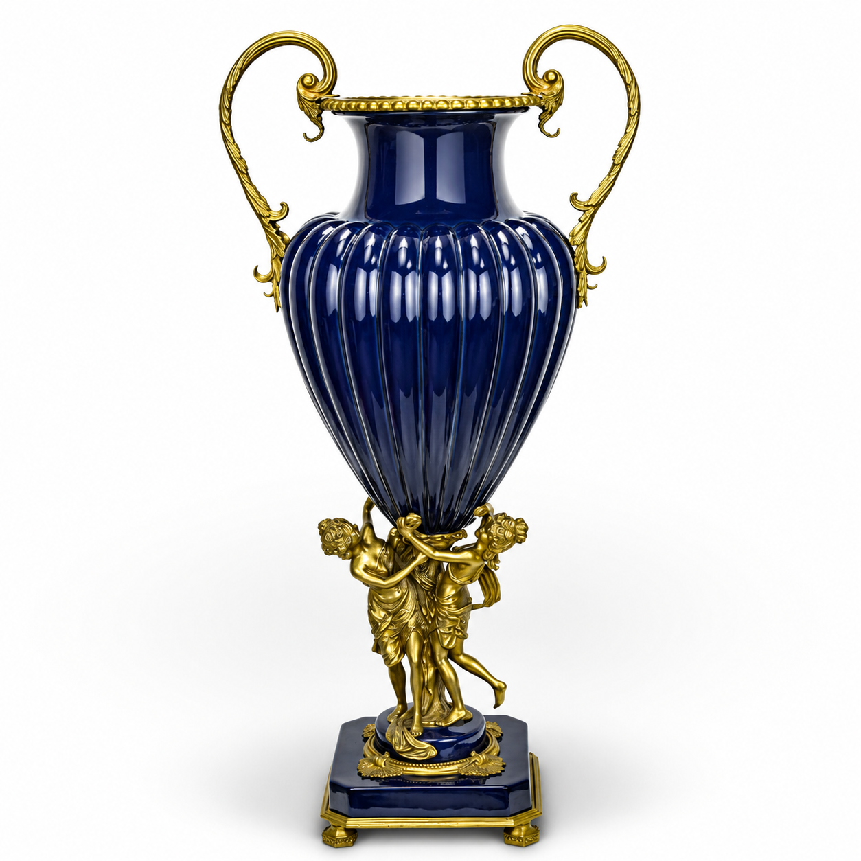 Cherub Handled Cobalt Vase | Handcrafted Porcelain Decor
