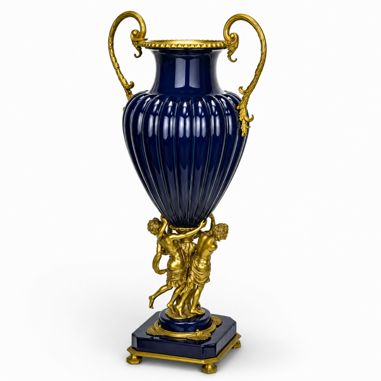 Cherub Handled Cobalt Vase | Handcrafted Porcelain Decor