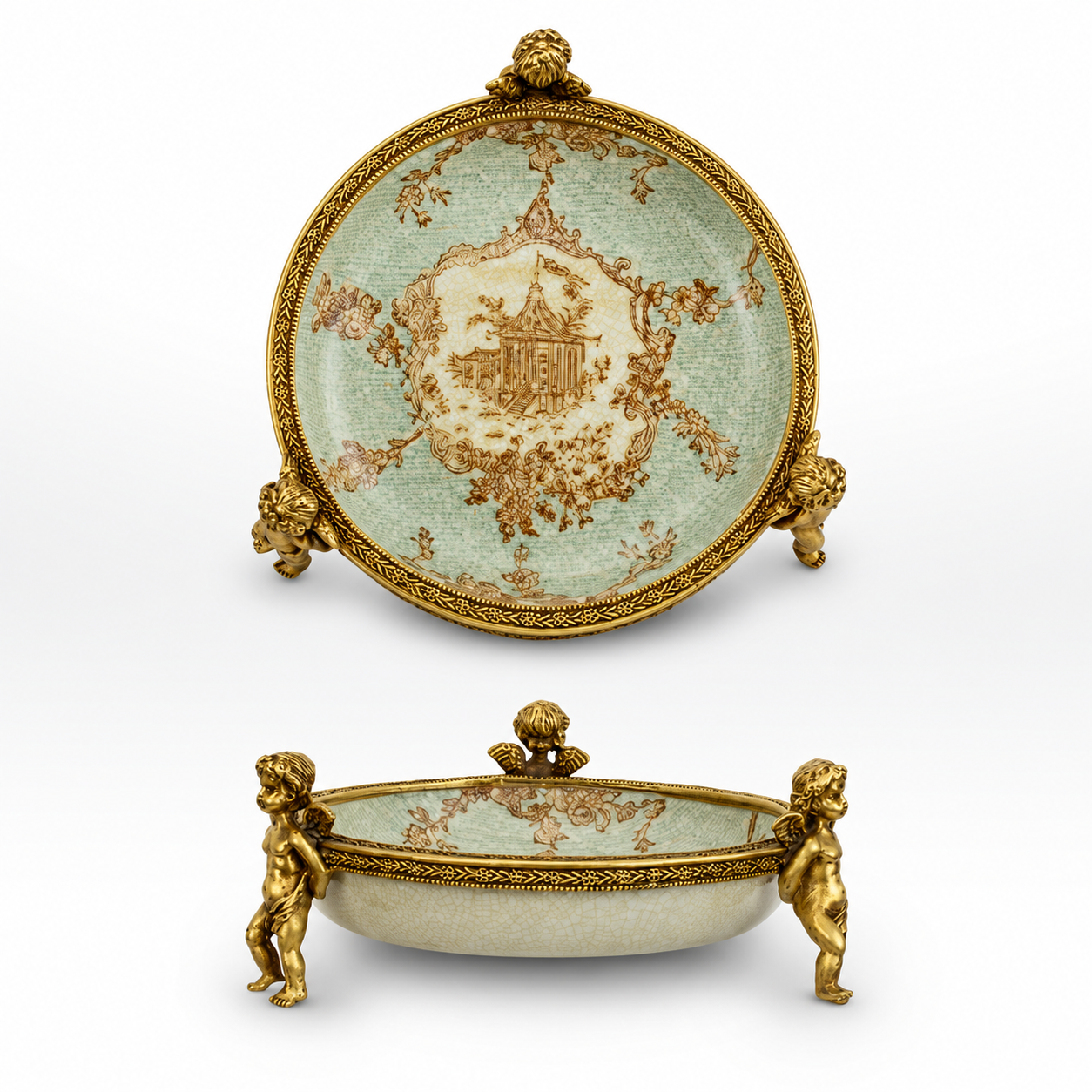 Cherub Pedestal Porcelain Bowl | Handcrafted Porcelain Decor