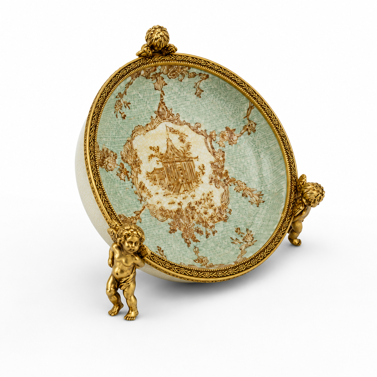 Cherub Pedestal Porcelain Bowl | Handcrafted Porcelain Decor