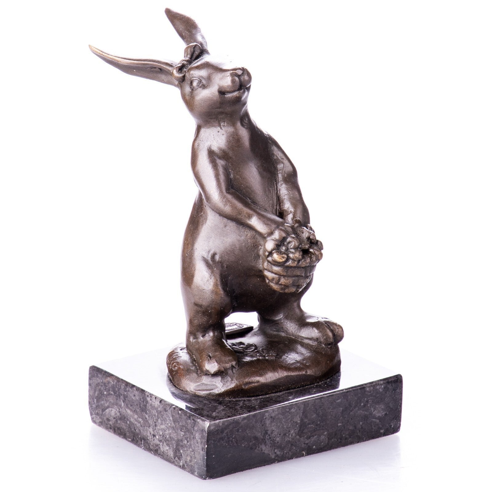 Charming Bronze Bunny with Basket | Animal Sculptures | Home Decor