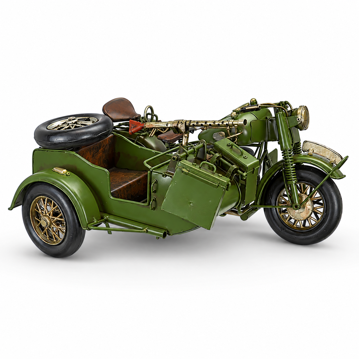 Tin Model of an Army Motorcycle with Sidecar, Tin & Model Collectibles