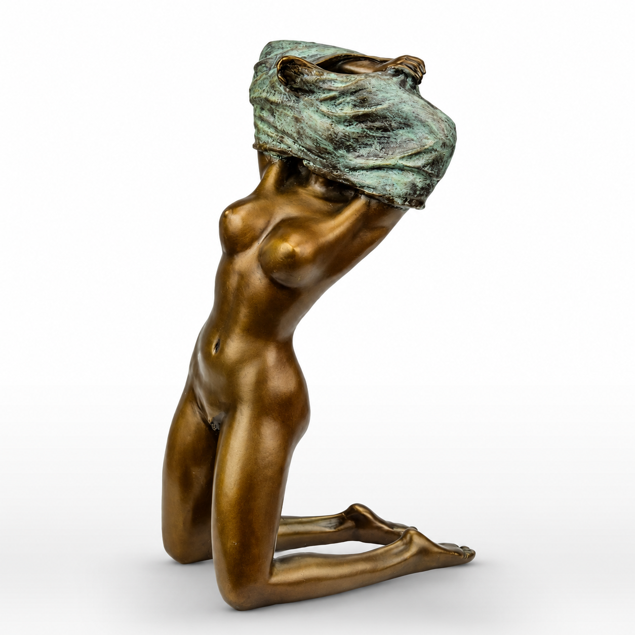Erotic Bronze Sculpture of an Undressing Female