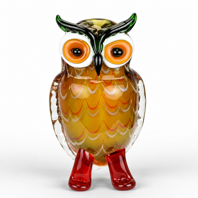 Murano Style Glass Figurine of an Owl | Handcrafted Glass Decor