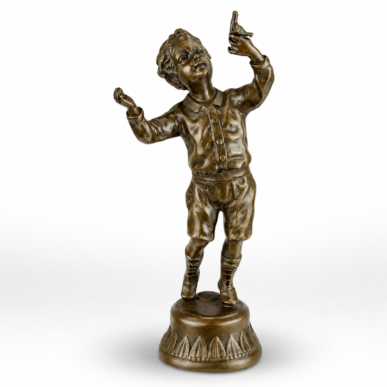 Vintage Boy Bird Statue | Handcrafted Bronze Decor