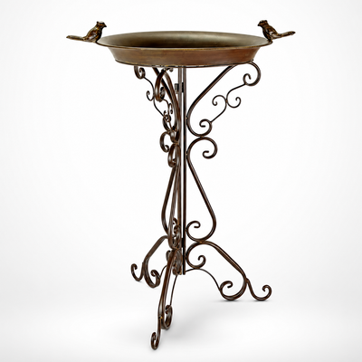 Iron Bird Bath, Brown | Handcrafted Iron Decor | Unique Home Accent