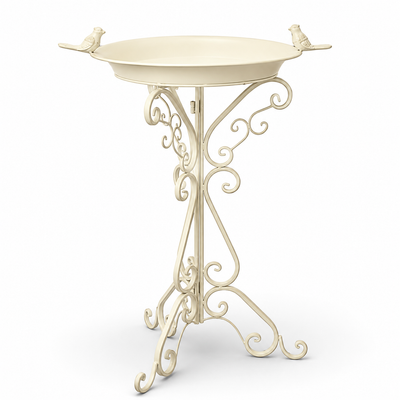Iron Bird Bath, Old White | Handcrafted Iron Decor | Unique Home