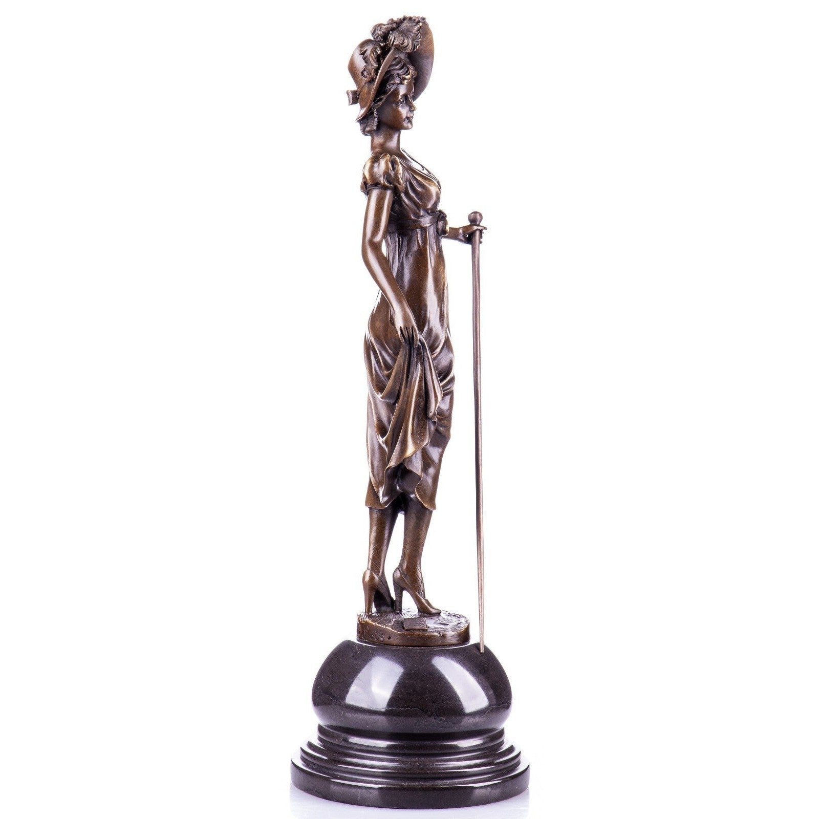 Elegant Bronze Lady Statue with Cane | Figurines & Statues
