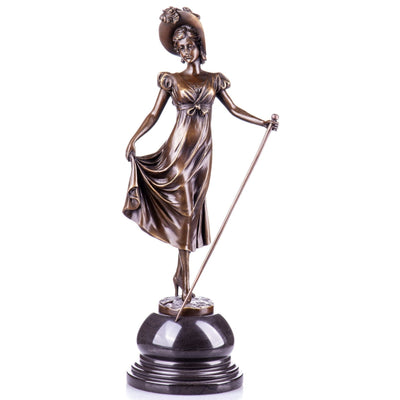 Elegant Bronze Lady Statue with Cane | Figurines & Statues