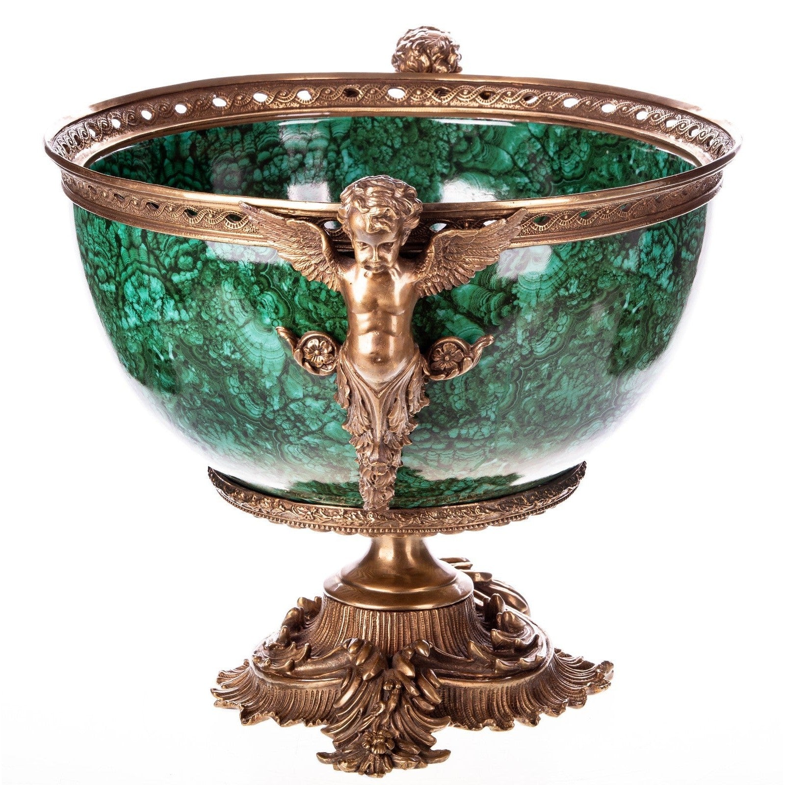 Emerald Green Decorative Bowl with Angelic Bronze Handles