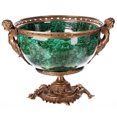 Emerald Green Decorative Bowl with Angelic Bronze Handles