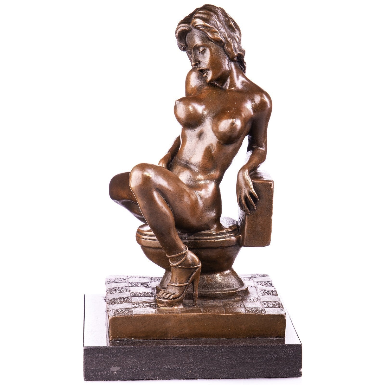 Erotic Bronze Sculpture Seated Nude Woman in Provocative Pose