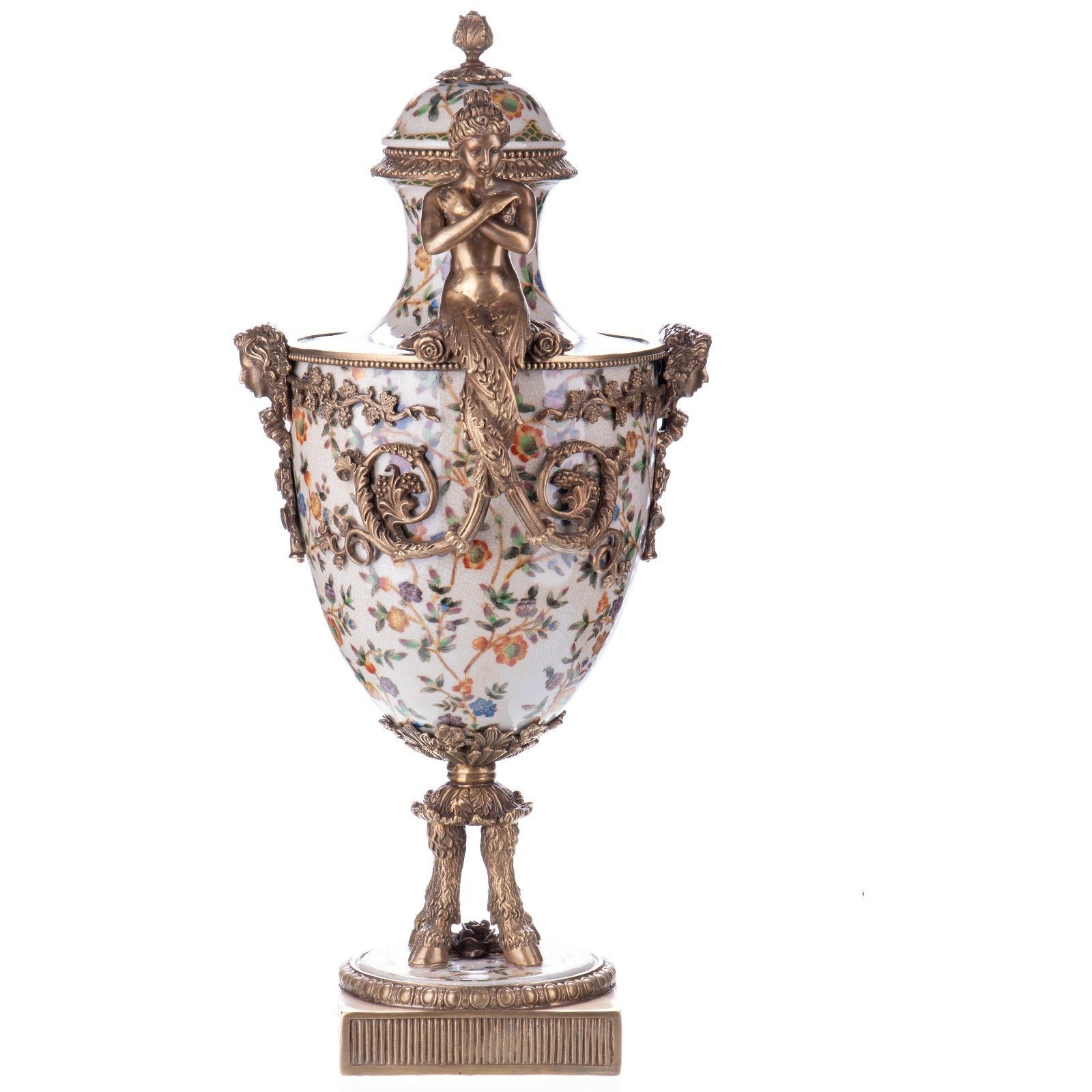 Floral Porcelain Covered Urn with Dual Cherub Bronze Mounts