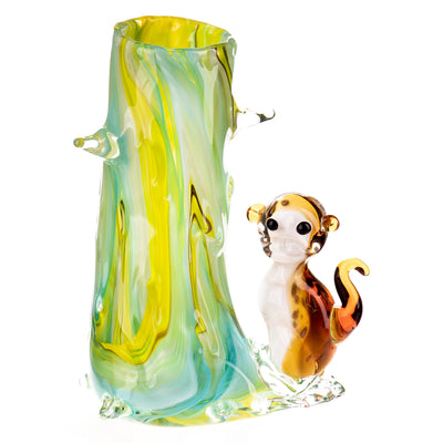 Murano style glass vase with monkey | Handcrafted Glass Decor