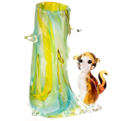 Murano style glass vase with monkey | Handcrafted Glass Decor