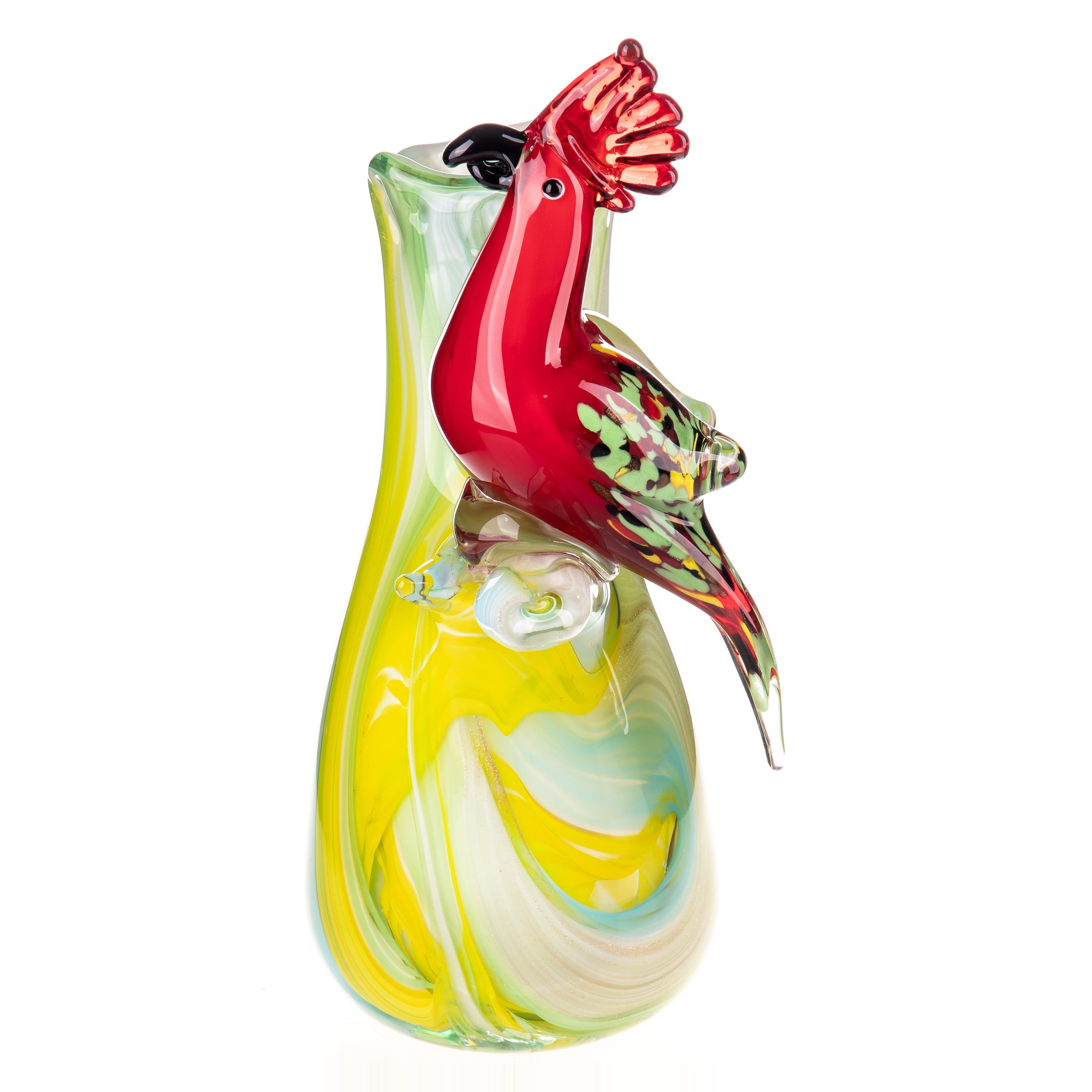 Murano style glass vase with parrot | Handcrafted Glass Decor